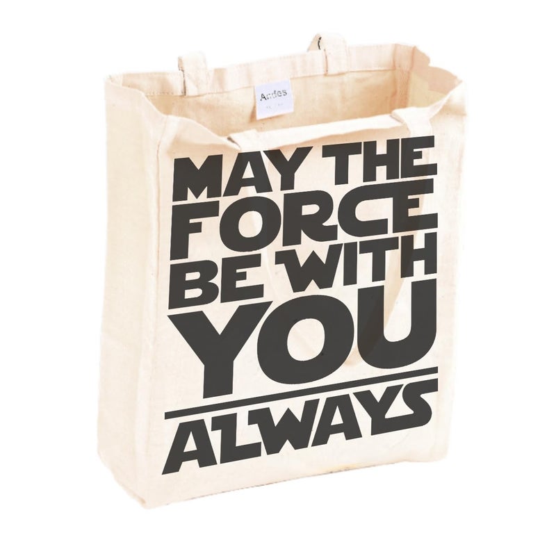 Andes Heavy Duty Flat-Bottom Canvas Tote Bag with Side Pockets - Handmade from12oz 100% Cotton, Reusable & Durable, May The Force be with You Always - Image 3